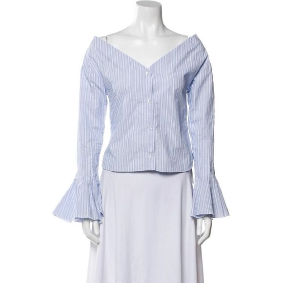 Jacquemus La Reconstruction Striped Cotton Blouse Off-Shoulder Size 2 US - Picture 1 of 13